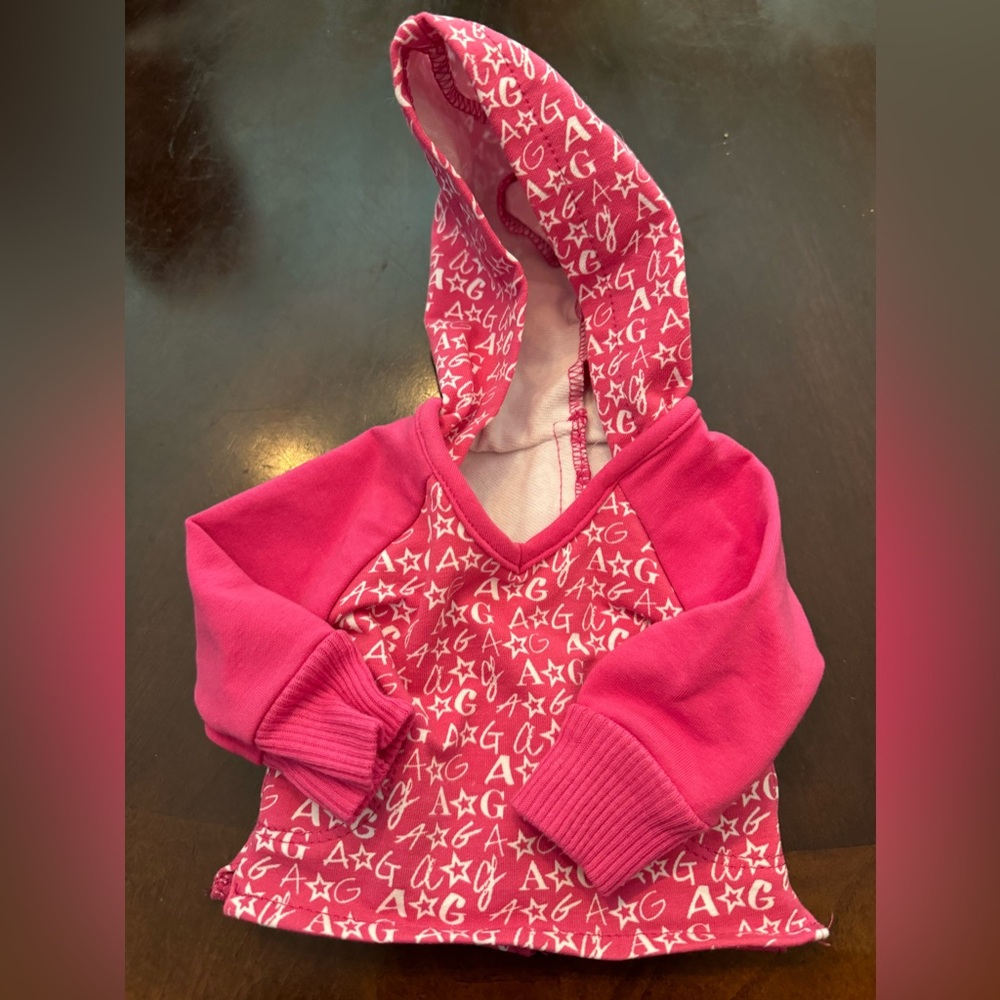 American Girl v neck pink hoodie with AG logo